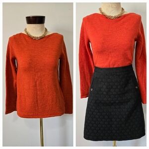 PAUL COSTELLOE Merino Wool Rust Orange Long Sleeve Sweater